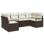 Ensemble de canapé de jardin 6 pièces avec coussins marron en rattan poly
