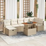 Ensemble de Sofa de Jardin 8 pièces vidaXL avec Coussins Beige Poly Rattan