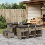 vidaXL Ensemble à manger de jardin 11Pièces avec coussins gris poly rotin