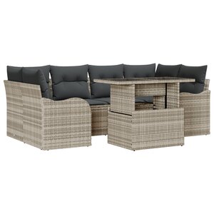 Ensemble de Canapé de Jardin 7 Pièces avec Coussins Gris Clair en Poly Rattan