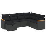 vidaXL Salon de jardin 7 Pièces avec coussins noir résine tressée