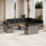 vidaXL Salon de jardin avec coussins 14 Pièces gris résine tressée