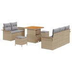 Ensemble de Canapé de Jardin de 8 Pièces avec Coussins Beige Poly Rattan Acacia