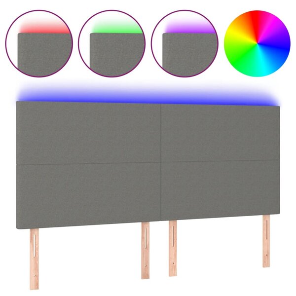 vidaXL Tête de lit à LED Gris foncé 200x5x118/128 cm Tissu