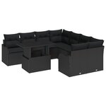 Ensemble de Canapés de Jardin 9 Pièces avec Coussins Rotin Poly Noir vidaXL