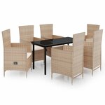 vidaXL Ensemble de salle à manger de jardin avec coussins 7 Pièces Beige