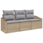 vidaXL Set de salle à manger de jardin 3 pièces avec coussins Beige en poly rattan
