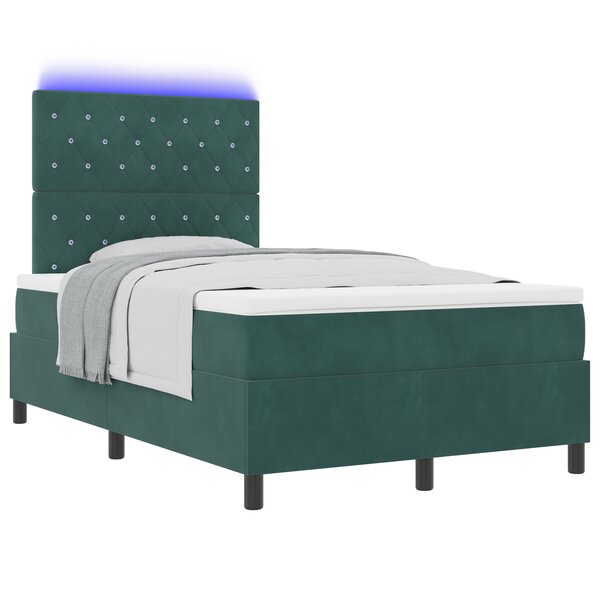 Lit à ressorts vidaXL avec matelas et LED Vert Foncé 120x200 cm Velours