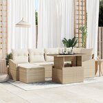 vidaXL Ensemble de canapé de jardin 7 pièces avec coussins beige en poly rotin