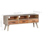 vidaXL Meuble TV Gris 130x35x51 cm Bois massif de manguier brut
