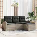 Canapés Jardin de 4 Pièces avec Coussins Gris Clair Rattan Poly