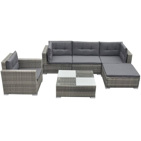 Salon de jardin meuble d'extérieur ensemble de mobilier avec coussins 6 pièces résine tressée gris 02_0018321