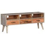 vidaXL Meuble TV Gris 130x35x51 cm Bois massif de manguier brut