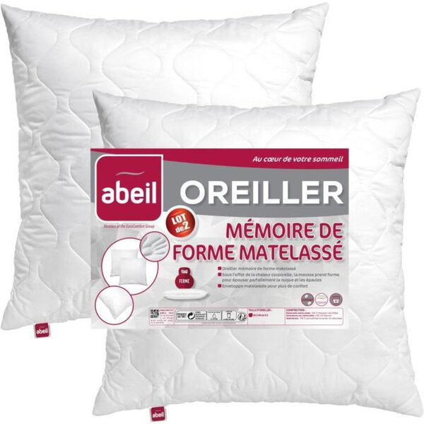 2 oreillers à mémoire de forme matelassés 60 x 60 cm - Blanc