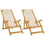 Chaises de plage pliantes vidaXL 2 Pièces Crème en bois d'acacia massif et Textilène