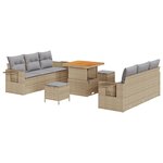 Ensemble de 9 pièces de canapés de jardin avec coussins beige en poly rattan et acacia