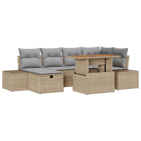 vidaXL Ensemble de Canapés de Jardin de 7 Pièces avec Coussins Beige Poly Rattan