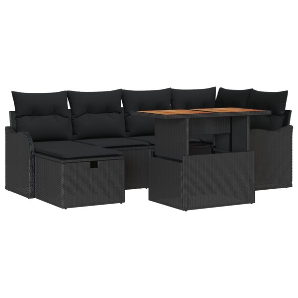 Ensemble de Canapés de Jardin 7 Pièces avec Coussins Rotin Poly Noir
