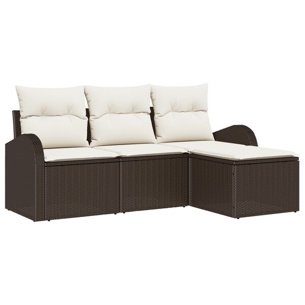 Ensemble de canapé de jardin 4 pièces avec coussins marron en poly rotin