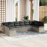 vidaXL Set de canapé de jardin de 10 pièces avec coussins Gris clair Poly rotin