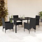 vidaXL Ensemble à manger de jardin et coussins 5 Pièces noir rotin verre