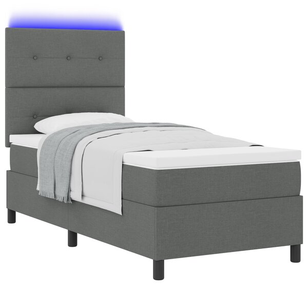 vidaXL Lit à ressorts avec matelas et lumière LED gris foncé 90x190 cm en tissu