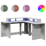 Bureau table poste de travail meuble d'ordinateur informatique étude et lumières LED 152 x 152 x 91 cm bois ingénierie gris 02_0023800