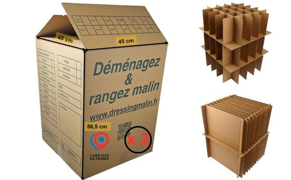Kit de Déménagement Verres et Assiettes  2 Cartons 114L double épaisseur  Séparateurs pour 75 Verres et 24 Assiettes  45 x 45 x 56 5 cm avec intercalaires