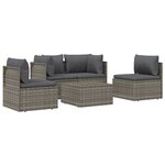 Salon de jardin meuble d'extérieur ensemble de mobilier 5 pièces avec coussins gris résine tressée 02_0016396
