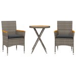 vidaXL Ensemble de bistro avec coussins 3 Pièces gris rotin et acacia
