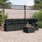 vidaXL Salon de jardin 6 Pièces avec coussins noir résine tressée