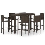 vidaXL Ensemble de bar d'extérieur 7 Pièces accoudoir Poly rotin Marron