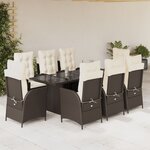 vidaXL Ensemble à manger de jardin et coussins 9 Pièces marron poly rotin