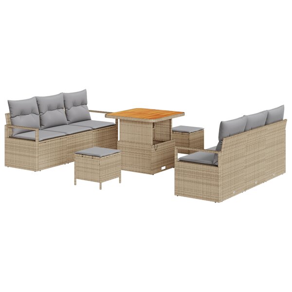 Ensemble de canapés de jardin 9 pièces avec coussins beige en polyrotin
