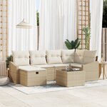 vidaXL Ensemble de canapé de jardin 7 pièces avec coussins Beige Poly Rattan