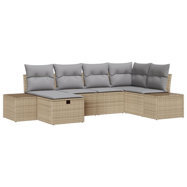 vidaXL Ensemble de canapé de jardin 6 pièces avec coussins Beige Rotin synthétique