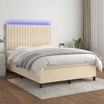 vidaXL Sommier à lattes de lit et matelas et LED Crème 140x190cm Tissu