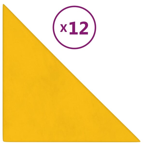 vidaXL Panneaux muraux 12 Pièces Jaune 30x30 cm Velours 0 54 m²