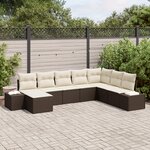 vidaXL Ensemble de canapé de jardin de 8 pièces avec coussins Marron Poly Rotin