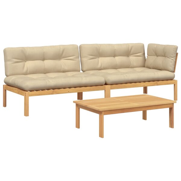 vidaXL Salon palette de jardin avec coussins 3Pièces bois d'acacia massif