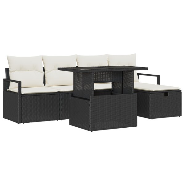 Canapé de jardin vidaXL 6 pièces noir Poly Rattan avec coussins