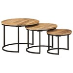 vidaXL Tables gigognes 3 Pièces bois de manguier massif brut