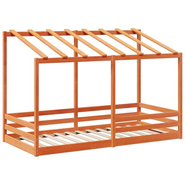 vidaXL Lit pour enfants et toit cire marron 100x200 cm bois massif pin