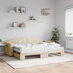 vidaXL Lit de jour avec gigogne et matelas crème 80x200 cm tissu