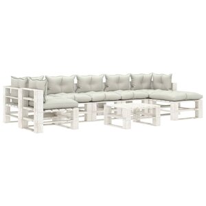 vidaXL Salon palette de jardin 8 Pièces avec coussins beige bois