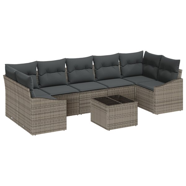 vidaXL Ensemble de Canapé de Jardin de 8 Pièces avec Coussins Gris Poly Rattan