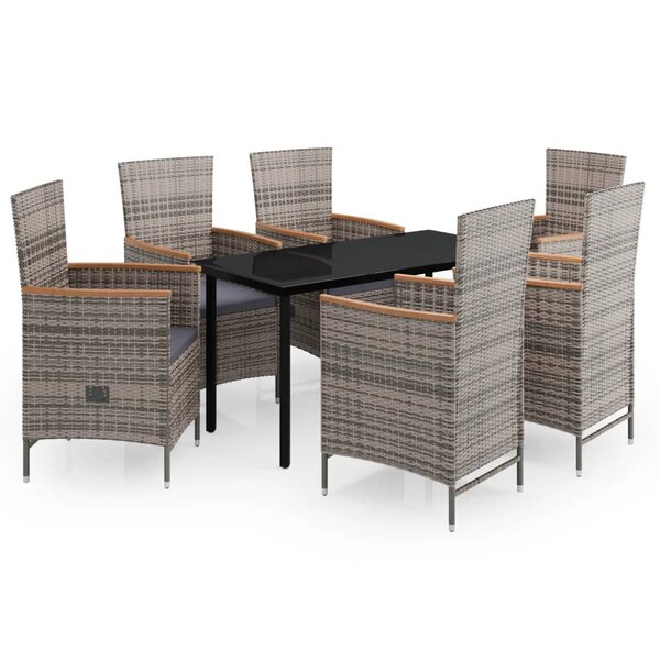 vidaXL Ensemble de salle à manger de jardin avec coussins 7 Pièces Gris