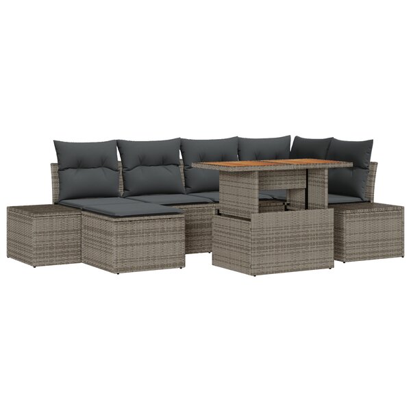 vidaXL Ensemble de canapé de jardin 7 pièces avec coussins gris en poly rattan