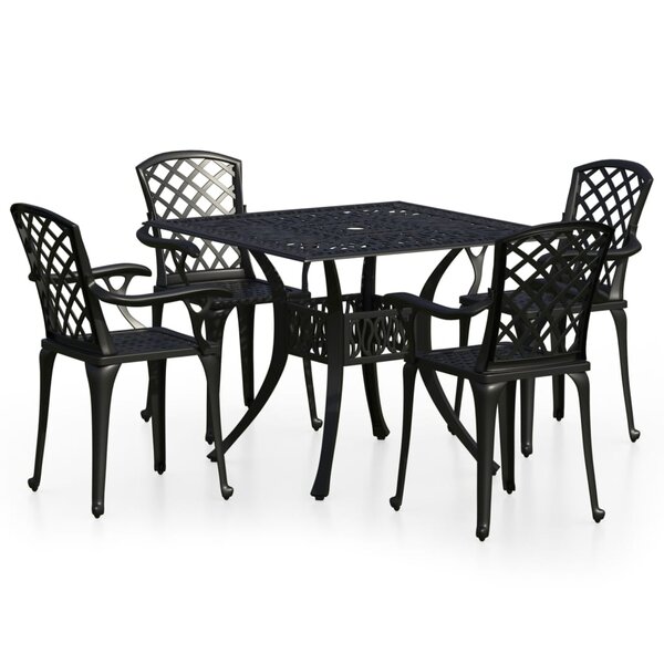 Ensemble de bistro jardin meuble extérieur terrasse 5 pièces aluminium coulé noir 02_0013537