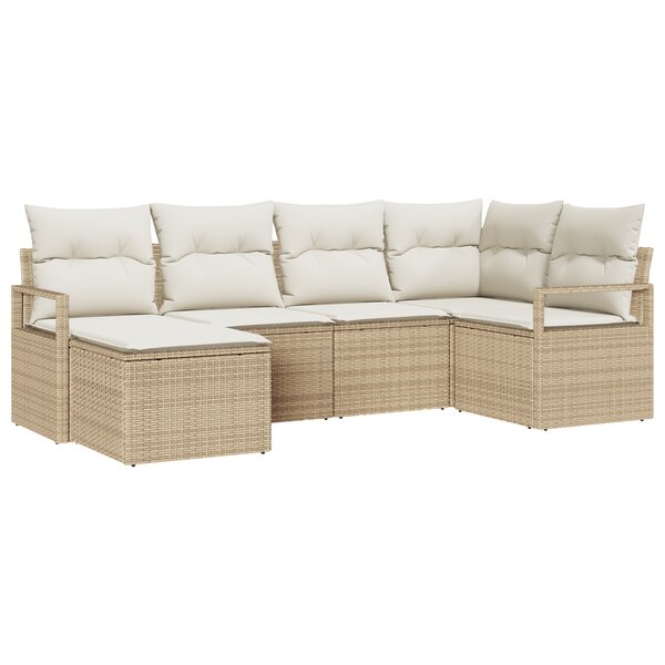 vidaXL Ensemble de Canapé de Jardin de 6 Pièces avec Coussins Beige Poly Rotin